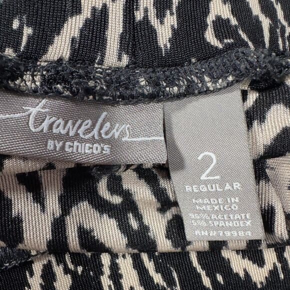 Chico's Travelers Wide Leg Pants Black Beige Abstract‎ Sz 2/L/12/Regular Slinky - Picture 6 of 9